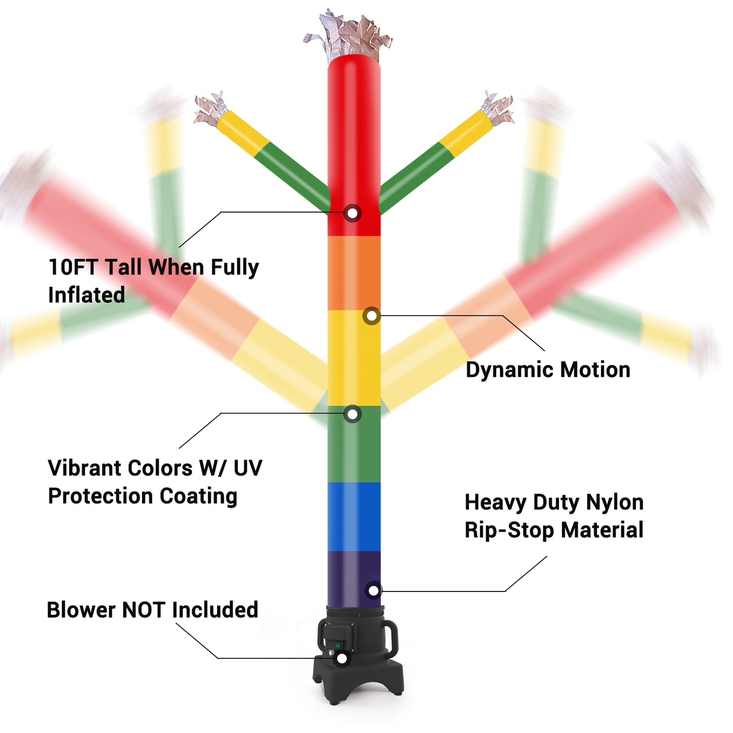 8ft Rainbow Inflatable Air Puppet Dancer– Replacement for 9" Blower (No Blower)