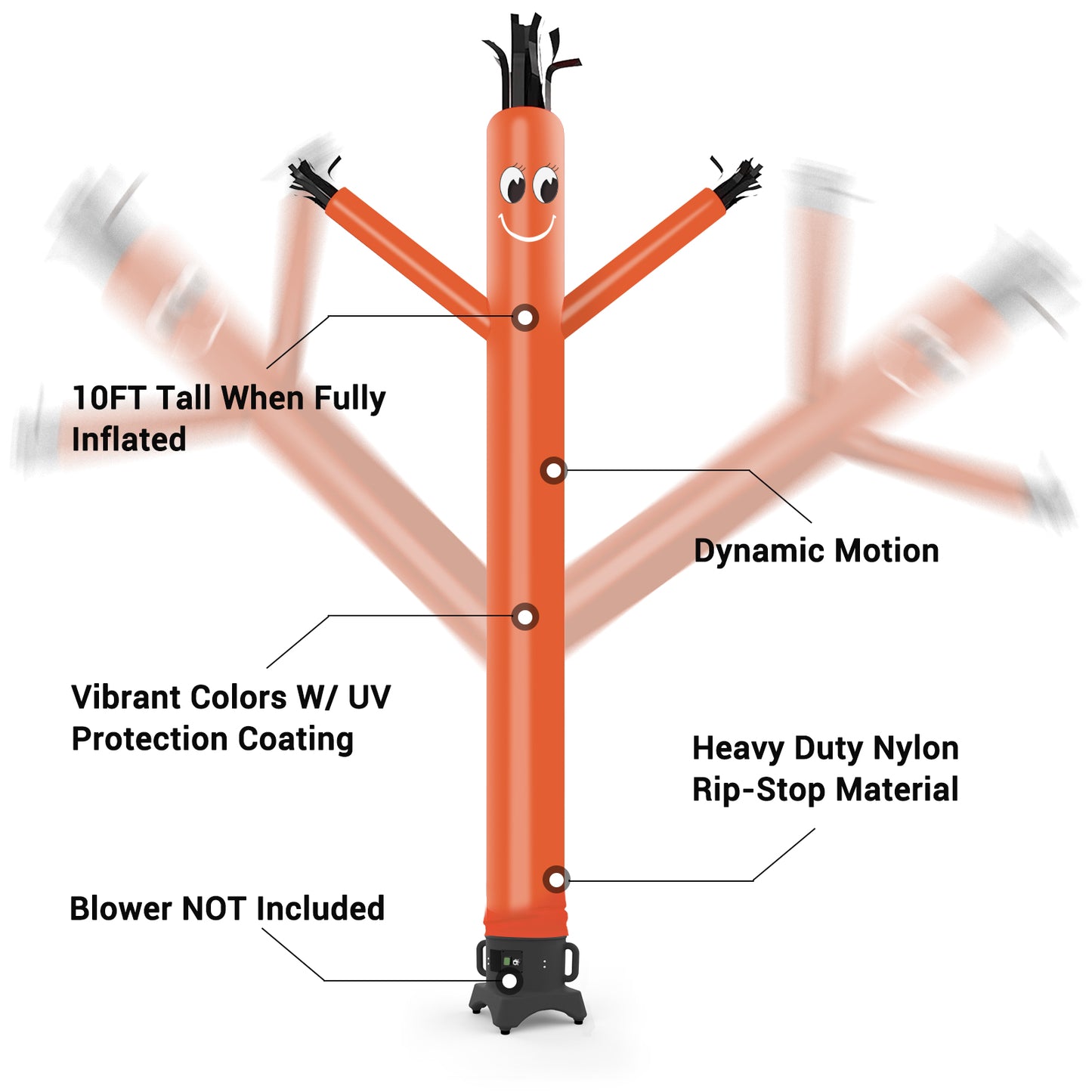 8ft Orange Inflatable Air Puppet Dancer– Replacement for 9" Blower (No Blower)