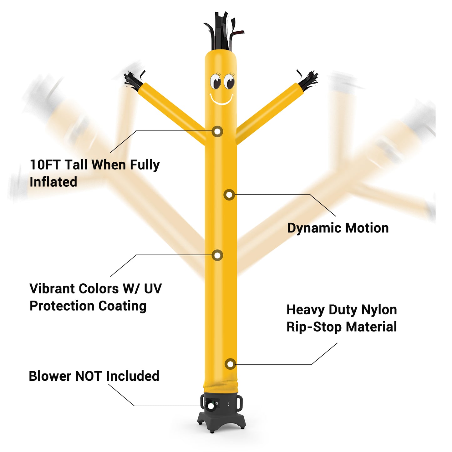 8ft Yellow Inflatable Air Puppet Dancer– Replacement for 9" Blower (No Blower)