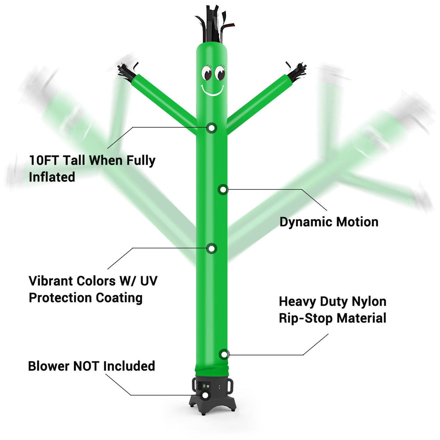 8ft Green Inflatable Air Puppet Dancer– Replacement for 9" Blower (No Blower)